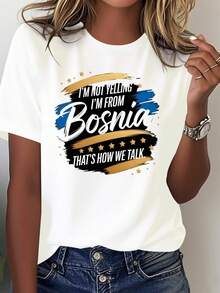 Women's Bosnia Themed T-Shirt - Solid Color Fitted Design Humorously Featuring Funny Stories From The Bosnian Conflict - A Unique And Fun Casual T-Shirt With "Anecdotes From The Area" For History And Humor Lovers. - 白色 - 查看 7