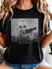 Vintage Print T-Shirt, Pop Music Fan T-Shirt, Vintage Concert T-Shirt, Lyric Quote T-Shirt, Unisex Streetwear, Gift For Bieber Fans - 黑色 - 查看 5