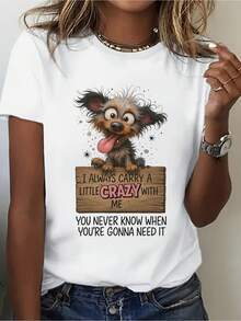 Respirable Camiseta WoFun para Amantes de Mascotas - Eslogan "Llevo un Toque de Locura" - Estilo Casual Suave para Uso Diario - Camiseta Blanca Lavable a Máquina - Bonito Regalo para Dueños - Blanco - Ver 7
