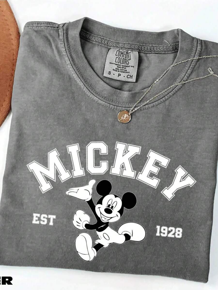 Authorized By Disney, Mickey Mouse Shirt, Disney Trip T-Shirt, Mickey 1928 Commemorative Sweater, Disneyland Sweater, Comfortable Color T-Shirt, Magic Kingdom Hoodie, Unisex. - Xám - Xem 1
