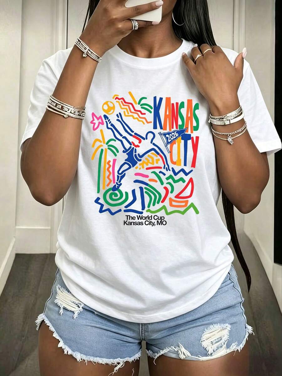 Playera Casual para Mujer "World Cup 2026 Kansas City" - Blanca, Estilo Copa Mundial - Blanco - Ver 1