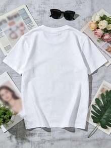 Women's Short-Sleeved T-Shirt With "God Help Us All" Print, White, Round Neck, Casual Cotton T-Shirt, Medium Stretch Knit Fabric, Regular Fit For Ladies, Ideal For Spring/Summer/Autumn. - 白色 - 查看 3