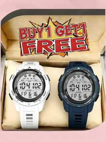 2 pièces/set Montre connectée pour garçons, avec chronomètre, réveil, affichage jour, date, LED et design multifonction. Convient pour le militaire, les activités extérieures et diverses occasions - Multicolore - Voir 18