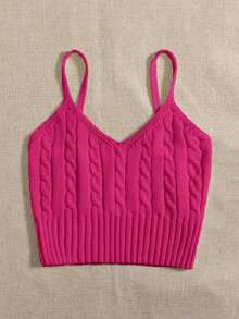 Top de tirantes tejido de cable - Rosa Fucsia - Ver 5