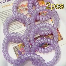 2pcs/4pcs Elásticos de Cabelo com Fio Telefônico Femininos, Alta Qualidade, Frescos, Versáteis para Uso Diário, Feriados, Escola, Esportes, Deslocamento, Scrunchie para Rabo de Cavalo - Malva - Visão 4