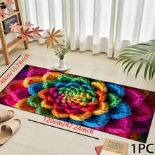 1 pieza Alfombra impresa con patrón floral colorido 2D, Serie de felpudos largos, Adecuado para sala de estar, lavandería, baño, dormitorio, cocina - Multicolor - Ver 13