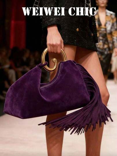 This Stylish Tote Bag Features A Chic Metal Ring Handle At The Top And A Unique Tassel Design. Perfect For Everyday Elegance, Weddings, Formal Events, And Special Occasions, It's Ideal For Young Women And Fashion Enthusiasts.