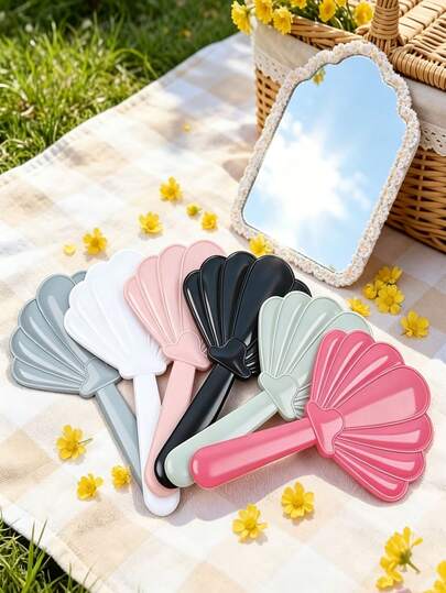 1pc Shell-Shaped Handheld Mirror - Soft Lighting, Multiple Colors Available; Features A Shell-Inspired Design, High-Definition Mirror Surface, And Portable Convenience.