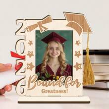 2026 Graduation Wooden Photo Frame With Tassel, 2D Laser Cut Tabletop Picture Frame, Bound For Greatness Grad Cap & Star Decor Photo Holder, Customizable Graduation Keepsake Frame, Senior Graduate Gift Ornament For High School College Students, Rustic Wood Desktop Display Frame For Graduation Party Home Bedroom Decor - 1PC - View 1