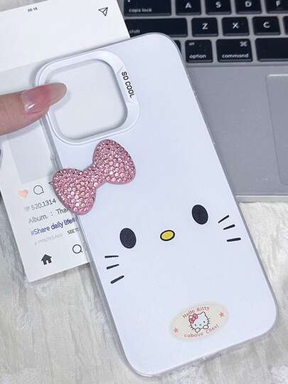 SANRIO 1 chiếc ốp lưng điện thoại KT Cat nơ sang trọng màu bạc nhiều màu sắc, phù hợp với 11-17 Pro Max