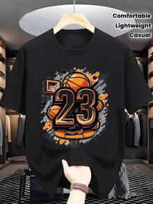 Camiseta casual de verano para hombre, con un vibrante estampado de baloncesto, tela de algodón ligera, cuello redondo y diseño de manga corta – adecuada tanto para deportes como para el ocio, camiseta de estilo deportivo con temática de baloncesto, ajuste cómodo. - Negro - Ver 7