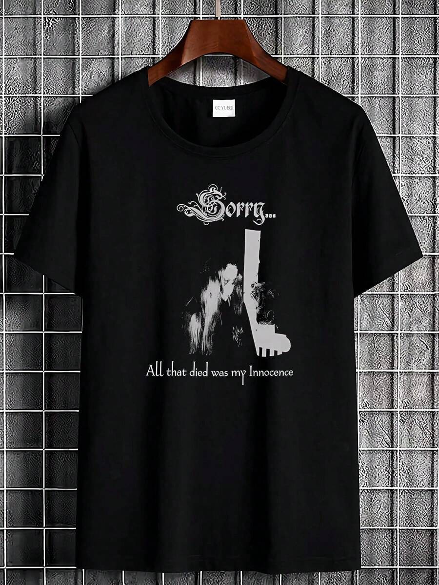 Camiseta de verano con estampado divertido de estilo retro americano, camiseta gótica negra DSBM - estampado con el logo y la letra de Xasthur Lifelover Nargaroth Nattebrost - pieza musical de ambiente oscuro, ropa casual unisex, cuello redondo suave y transpirable, adecuada para reuniones en casa y fiestas. - Negro - Ver 1