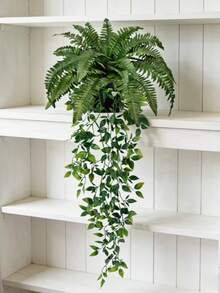 Planta en maceta de mandala, decoración colgante de hojas verdes para exteriores, planta verde artificial para valla y jardín, planta verde artificial de alta calidad en maceta para decoración del hogar y oficina - Verde militar - Ver 13