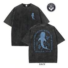Cuando Pasas Por Aguas Profundas Isaías 43:2 Camiseta con Gráfico de Tiburón Ballena, Camiseta Cristiana de Algodón con Lavado Retro - Negro - Ver 1