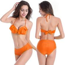 2026 New Push-Up Bikini Plus Size S-2XL Swimsuit With Ruffle Trim - Yellow - View 9