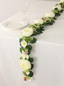 1pc Lifelike Ivory White Peony Flower Vine, Suitable For Wedding Table Runner, Staircase Handrail, Home Decor, Fireplace Decor, Fake Flower Garland, Wedding Aisle, Wedding Arch, Reception Area, Photography Decor, Party Decoration - Yellow - View 2