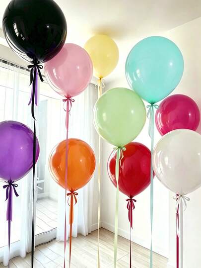 36/18inch Giant/Oversized Balloon+2.5cm Wide Ribbon Set, 3/6/8/12/15/30pcs/Set Color/Pink Balloons, Light Purple/Pink/Yellow/Green/Mint Green/White/Red/Black/Orange/Yellow/Purple/Silver/Deep Blue/Olive Green/Blue-Green/Rose Red Balloons, Used For Wedding, Bridal Gift Giving, Birthday, Christmas, Valentine's Day Theme DIY Bow Ribbon Anniversary Party Decoration