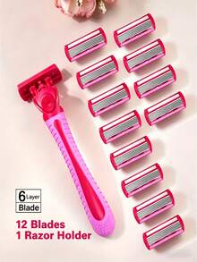 Women's 6-Layer Razor Blades 6/12/18/24pcs Safety Depilatory Razor Blades Shaving Razor Suitable For Armpit Hair Leg Hair Shaving Tool Body Grooming Razor Men's Shaving Razor Beard Razor Travel Premium Choice - 1 Handle + 12 Blades - View 2