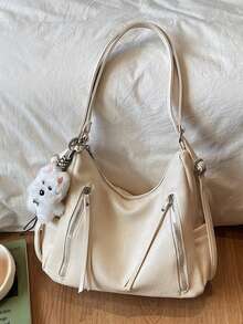 Matte Texture Large Capacity Fashionable Versatile Shoulder Bag, High-End Beach Bag, Tote Bag, Shopping Bag - White - View 9
