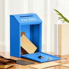 Cash Box Money Collection Metal Donation Box With Lock Wall Mount Pre Drilled Mailbox Delivery Ballot For Home Office Outdoor Self Serve Stand In Black, Measuring 10.2 X 5.7 X 2.8 Inch - Blue - View 4