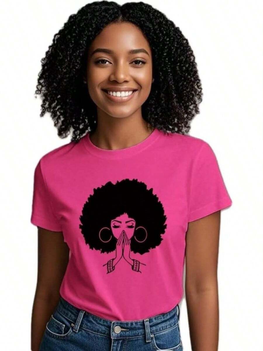 Camiseta de Historia Afroamericana para Hombres y Mujeres, Camiseta con Estampado Negro, Camiseta Negra Retro de Moda Mágica con Peinado Afroamericano Natural - Rosa Rojo1 - Ver 1
