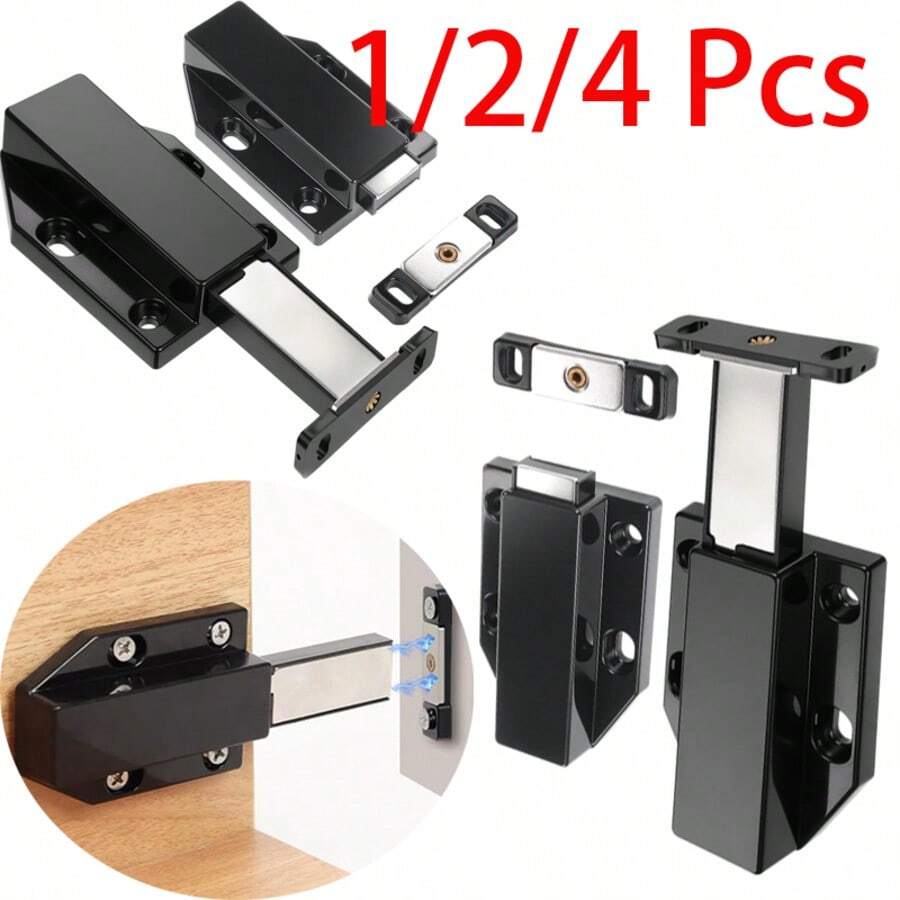 1/2/4 buah Kunci Tarik-Dorong Magnetik, Kunci Kabinet Sentuh Lepas Magnetik, Gagang Pintu Kabinet Magnetik Cocok Untuk Kabinet Dapur, Laci, Hitam - Satu Ukuran - View 1