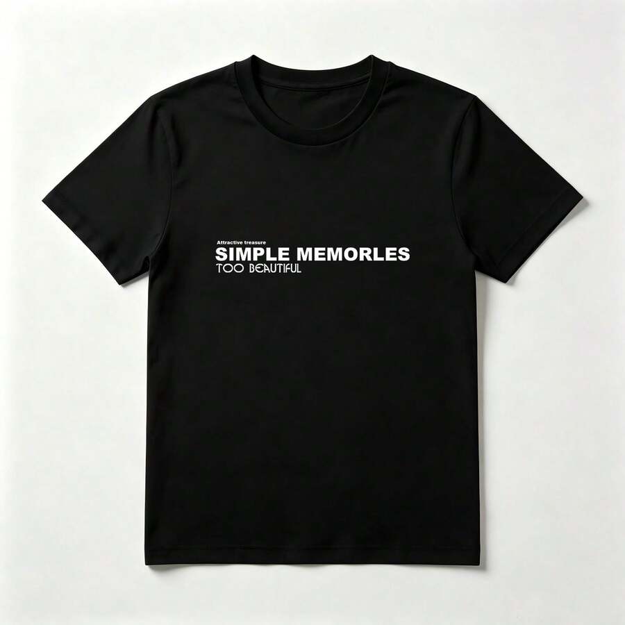 Frase Corta Playera de Algodón Negro con Diseño Minimalista Blanco - Negro - Ver 1