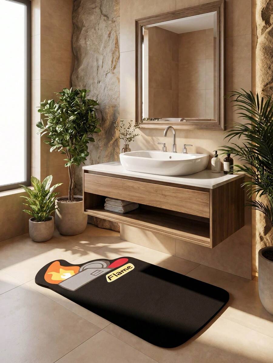 1 pieza Alfombra de baño asimétrica con forma de encendedor creativa, decoración de baño personalizada, hecha de diatomita, disponible en múltiples tamaños, alfombra de baño, alfombra, felpudo, alfombrita, alfombra, decoración del hogar, alfombra de área, alfombra de exterior, decoración del hogar, alfombra de área, alfombra de dormitorio, alfombra lavable - Multicolor - Ver 1