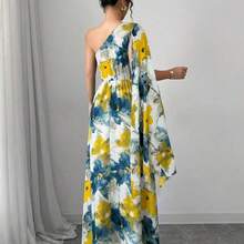 YijiaNvz  Vestido sin mangas con estampado de mármol de flores y bajo asimétrico irregular, vestido elegante de vacaciones para mujer, primavera/verano - Verde - Ver 3