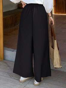 Pantalones de pierna ancha y cintura alta para mujer, estilo para trayecto, de lino para primavera y verano - Negro - Ver 5