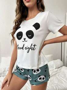 Una camiseta de manga corta para mujer con estilo retro americano, de corte holgado y con diseño estampado (los pantalones son solo para sugerencias de estilo). Esta pieza sencilla y elegante presenta un patrón de letras impresas con temática tropical, lo que la convierte en un elemento imprescindible para crear un look relajado de vacaciones, perfecto para ocasiones como el Día del Trabajo y el Día de la Independencia de México. - Blanco - Ver 2