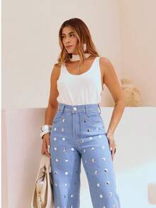 Women's Wide Leg Metal Jeans - 淺藍色 - 查看 2