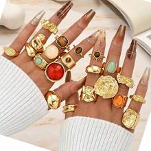 7/16pcs Geometric Shape Ring Set, Elegant Luxury Mixed Styles, Couple Rings For Party, Wedding, Daily Wear, Fashion Jewelry Gift, Random Assortment - Gold - View 7