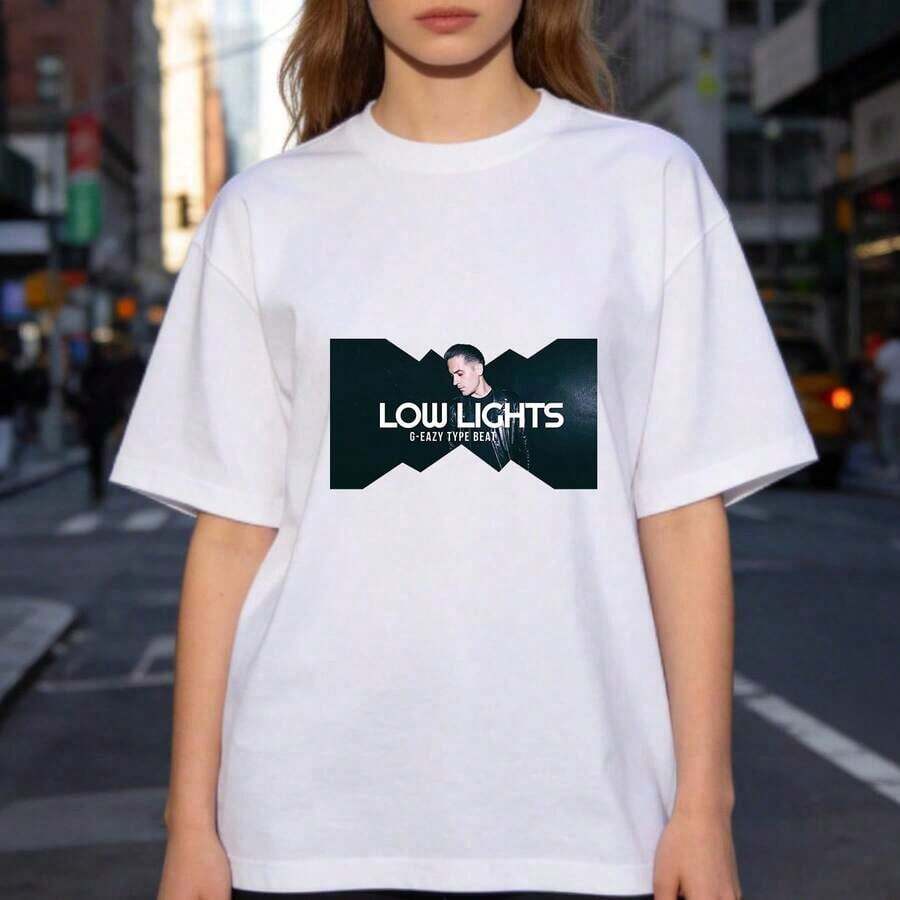 Camiseta gráfica para mujer G Eazy TYPE BEAT LOW LIGHTS, de algodón, casual, de manga corta, con cuello redondo, estilo minimalista, con estampado de anime/eslogan/banda, tela cómoda de elasticidad media, lavable a máquina - Versátil para el uso diario, deportivo o para ocasiones especiales. - Blanco - Ver 1