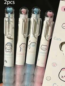 Bộ 2/4 bút bi hình mèo màu hồng và xanh dương, viết trơn tru, chống thấm nước, thích hợp cho học sinh và thi cử. - Bút vẽ phong cảnh hình mèo - Xem 9