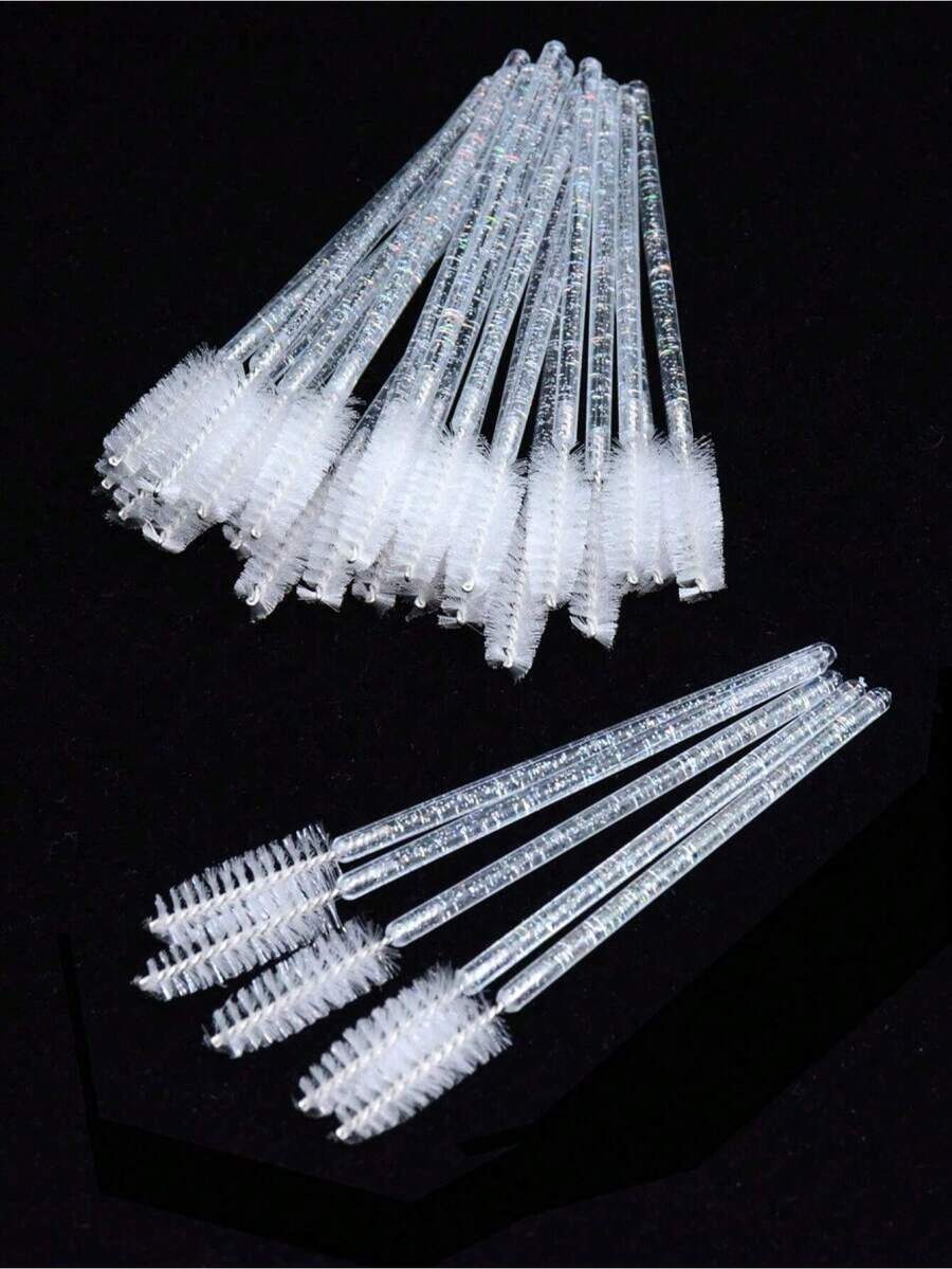 200/100/50支装透明一次性睫毛刷睫毛膏刷睫毛眉毛螺旋刷迷你化妆刷 - 白色 - 查看 1