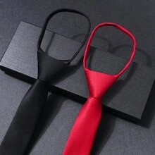 1 chiếc cà vạt khóa kéo màu đỏ trơn, chất liệu polyester, thích hợp cho cả đi làm và đi chơi, đa năng cho mọi mùa, sản phẩm bán chạy, quà tặng lễ hội, tốt nghiệp. - Đỏ - Xem 1