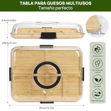 Tabla de Quesos con Tapa Transparente Antipolvo Tabla Charcuteria Portátil con Asa y  6 Divisiones Reversible de Bambú - Ideal para Picnics Fiestas Camping y como Regalo para Casa Nueva - Ver 3