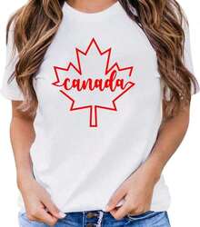 Women's Casual Cotton T-Shirt With Canadian Flag And Heart Print, Short Sleeve, Round Neck, Drop Shoulder, Cute Summer Garment With Slightly Stretchy Fabric - 白色 2 - 查看 2