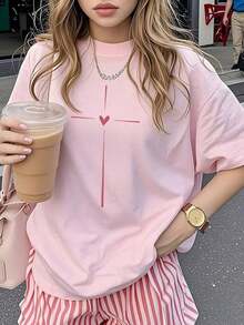 Camiseta Casual de Manga Corta y Cuello Redondo para Mujer - Estampado, Tela Suave y Cómoda, Lavable a Máquina, Tops de Verano Rosa - azul real - Ver 7