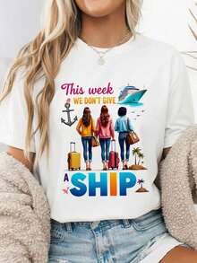 Esta semana no vamos a navegar Camiseta de crucero familiar para vacaciones de verano, viajes de chicas, 100% algodón, cuello redondo, top para vacaciones familiares, regalo divertido para mujeres y mejores amigas, Matc-1Camiseta Algodón - Blanco - Ver 10
