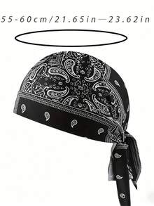 1pc Men's Cashew Flower Print Pirate Bandana Hat, Breathable Drawstring Bandana, Black Casual Cycling/Motorcycle Headwear, Hip Hop Headscarf - Multicolor - View 8