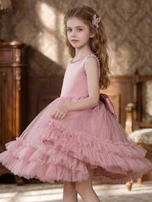 Tween Girl Pink Cake Skirt With Big Bow, Tutu Skirt, Party Dress For Birthday - Pink - View 7