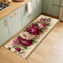 1pc 2D Floral Pattern Printed Rug, Long Doormat Series, Indoor Entrance Mat, Bedroom Bedside Mat, Kitchen Mat, Suitable For Living Room, Laundry Room, Bathroom - Multicolor - View 3