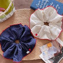 Retro Polka Dot Style, Sweet Ruffled Edge Lovely Heart Button Decor, Soft Skin-Friendly Large Size Fluffy, High Elastic Daily Hair Ties Ponytail - Multicolor - View 4