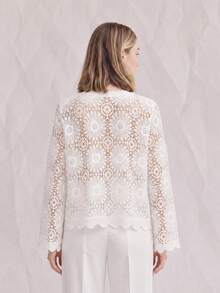 OUTTA BOX Áo khoác cardigan ren móc màu trắng thanh lịch, kiểu dáng sang trọng cổ chữ V khoét rỗng, phù hợp cho các buổi tiệc, lễ tốt nghiệp và kỳ nghỉ biển. - trắng - Xem 5