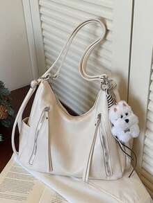 Matte Texture Large Capacity Fashionable Versatile Shoulder Bag, High-End Beach Bag, Tote Bag, Shopping Bag - White - View 7