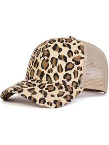 1pc Women's Leopard Print Mesh Baseball Cap, Adjustable Outdoor Casual Hat Suitable For Spring/Summer Travel, Beach, Party - A - View 5