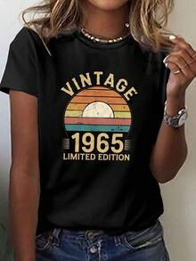Talla grande - talla extra grande - camiseta de mujer, hecha de algodón puro, tela ligera y transpirable, diseño de cuello redondo, diseño estampado, corte de manga corta, adecuada para primavera y verano. - Negro - Ver 1