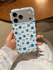 Polka Dot & Stripe Blueberry Pattern Phone Case Compatible With IPhone 17 Pro Max, Matte Finish Protective Cover Compatible With IPhone 17 Pro, 16 Pro, 16 Pro Max, 15 Pro, 15 Pro Max, Design - Baby Blue - View 4
